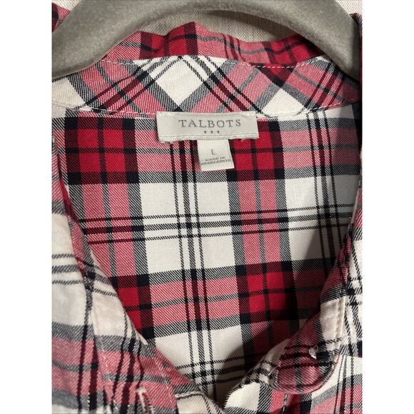 Talbots Women’s Size Large - Button Down Cotton Short - Red & Metallic Plaid - Picture 2 of 6
